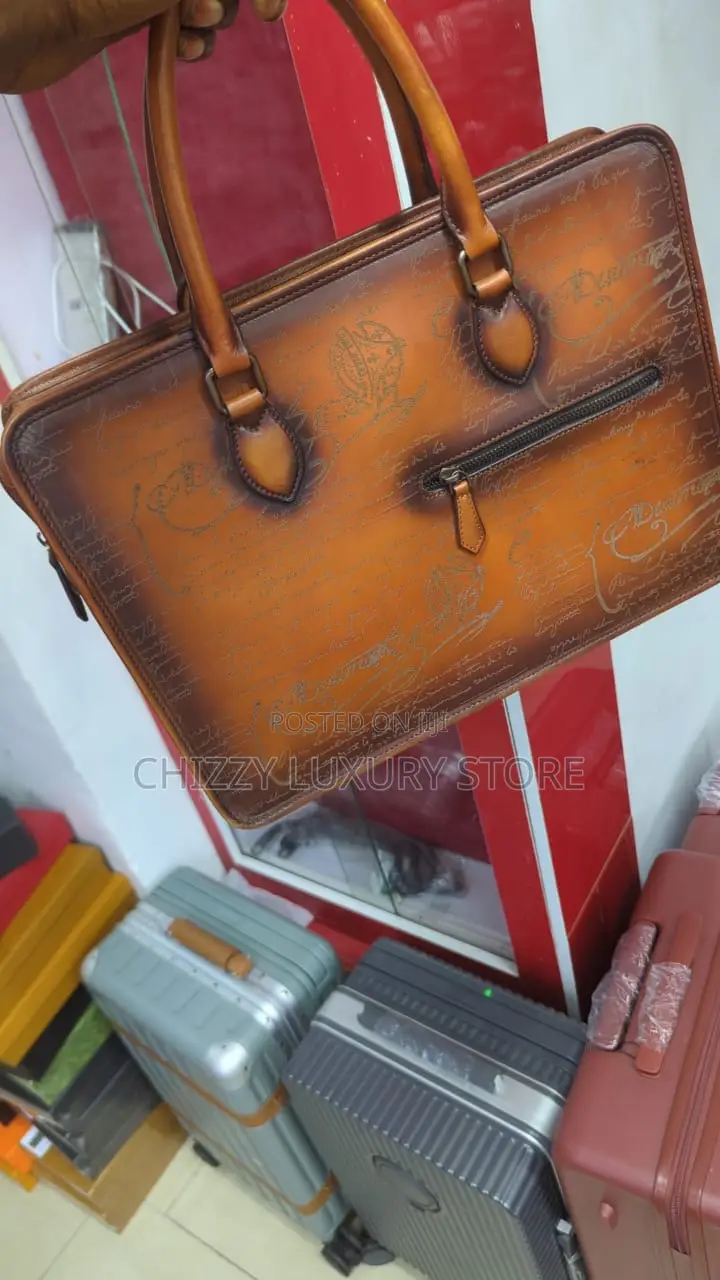 Berluti Quality Luxury Men Genuine Leather Laptop Bag