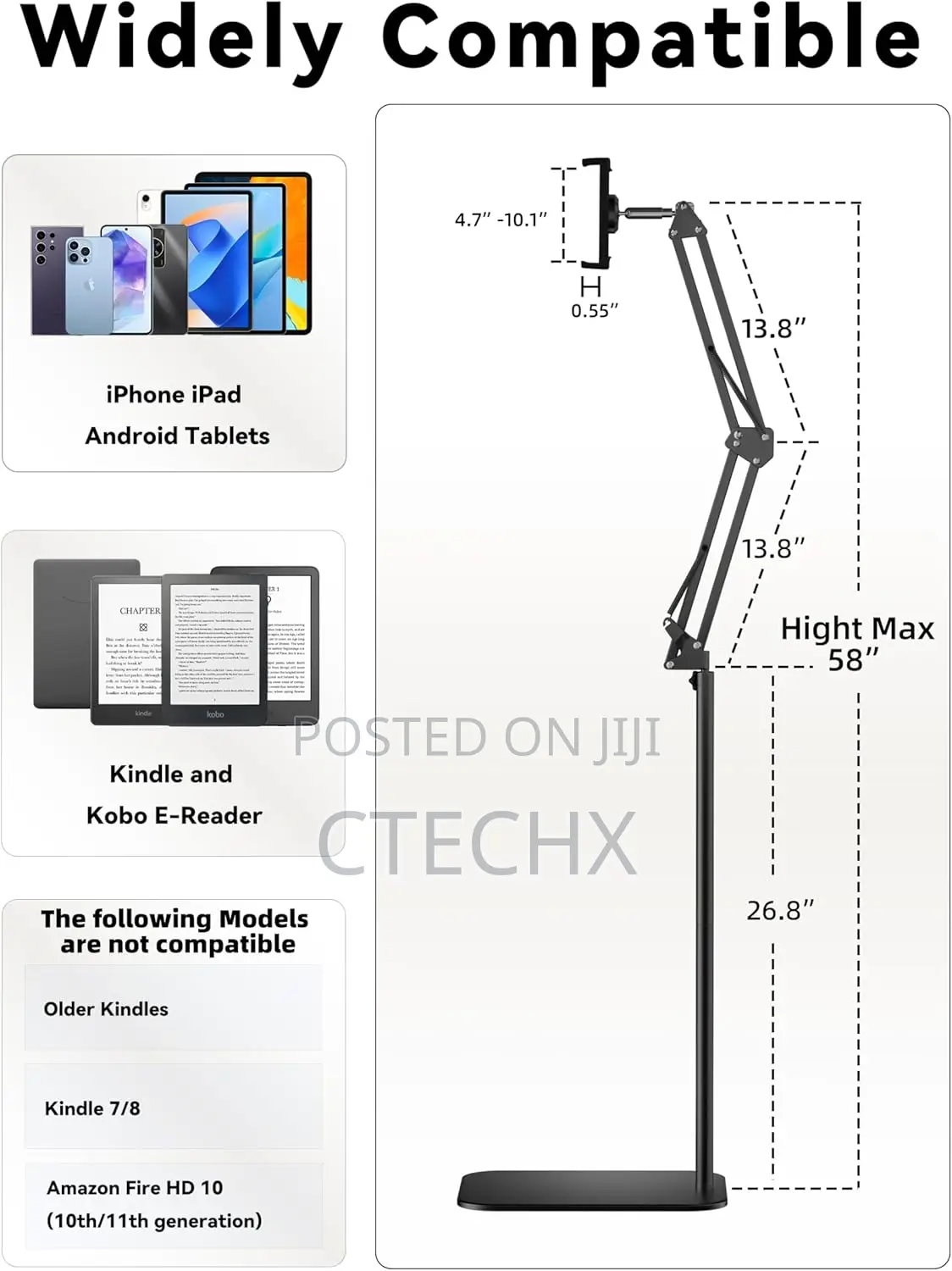 Floor Tablet Stand Kindle Holder With Remote Page Turner 4.7-13 Inch