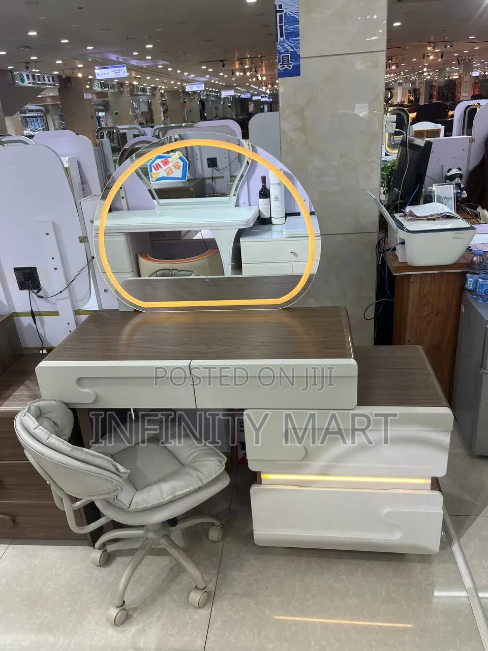 Sleek White Dressing Mirror.