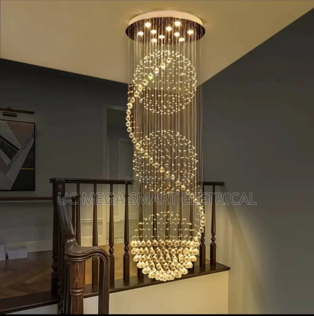 New Modern Large Led Spiral Crystal Ball Chandeliers for Staircase