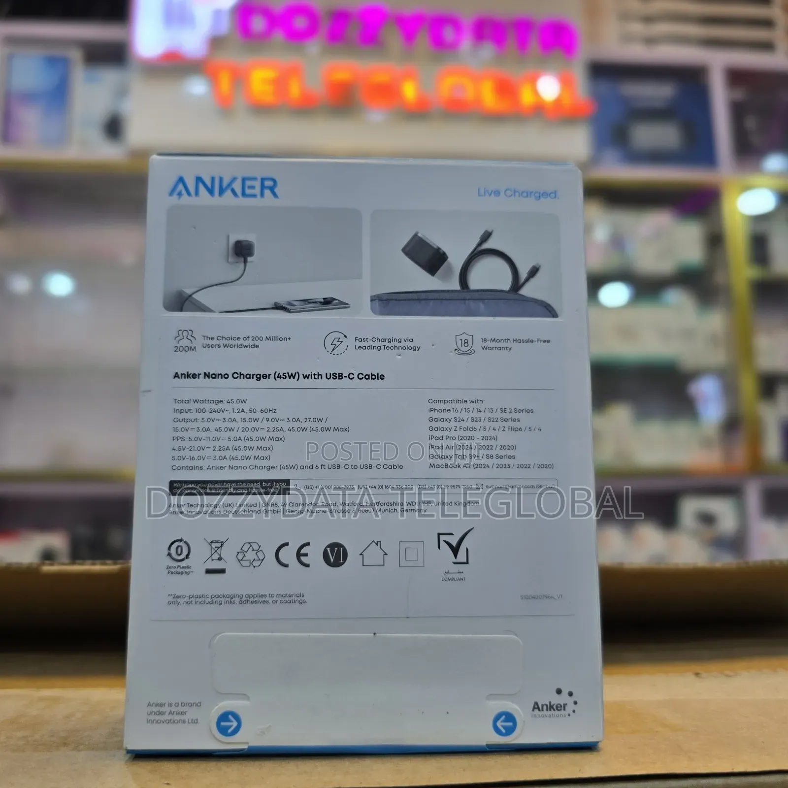 Anker Nano Charger 45w With Usb-C Cable