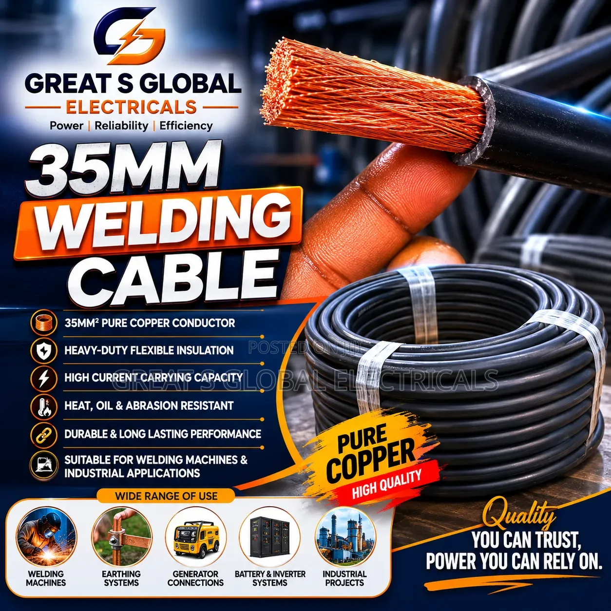 35mm Welding Cable – Pure Copper Flexible Cable