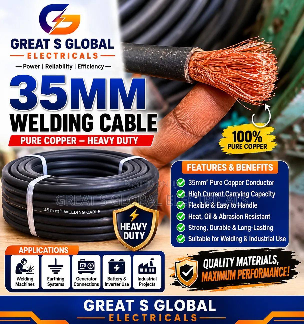 35mm Welding Cable – Pure Copper Flexible Cable