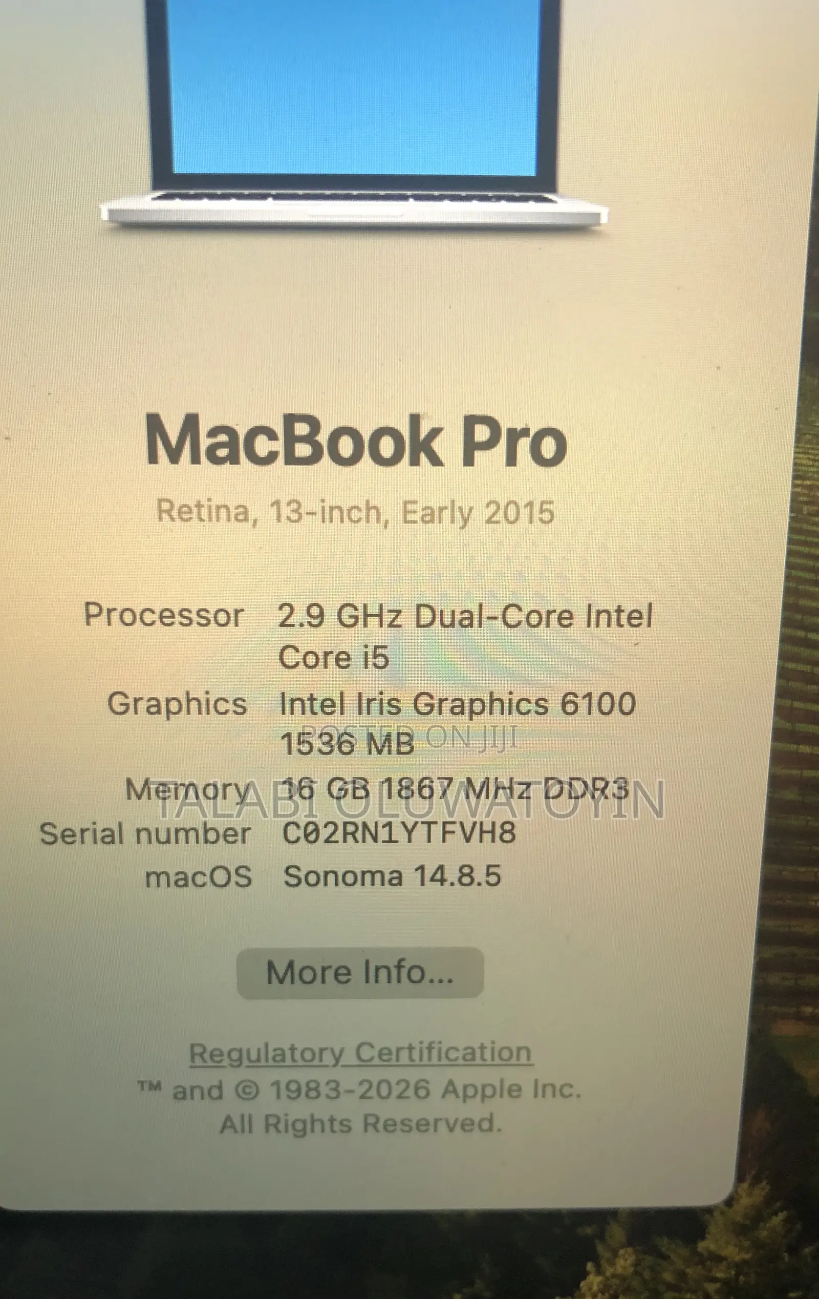 Laptop Apple MacBook Pro 2015 16GB Intel Core i5 SSD 256GB