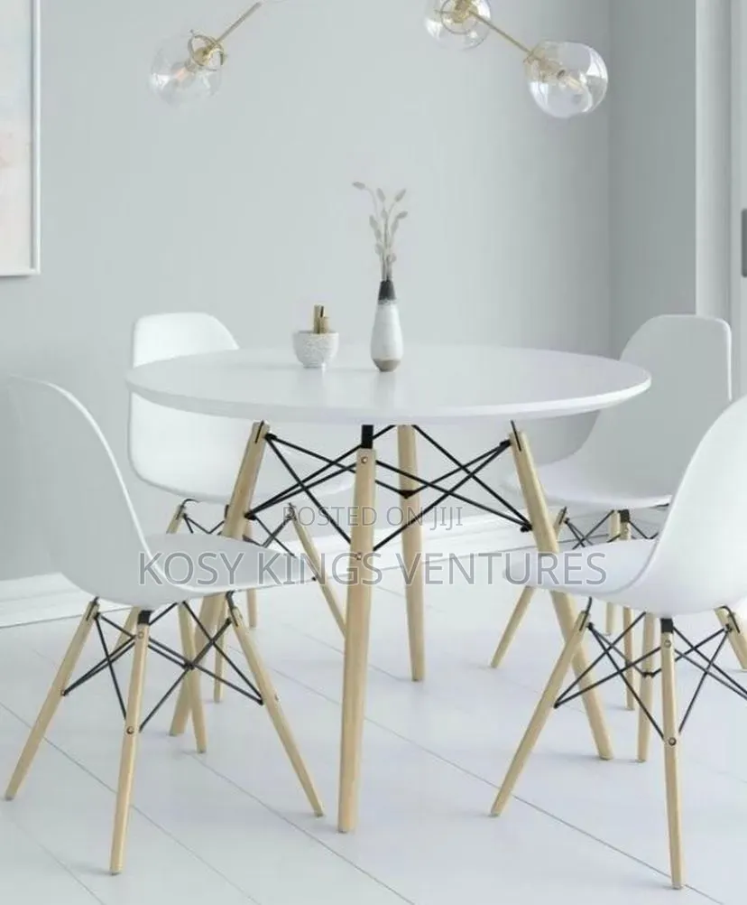 Generic Round Dining Table With Wooden Leg and Four Seats