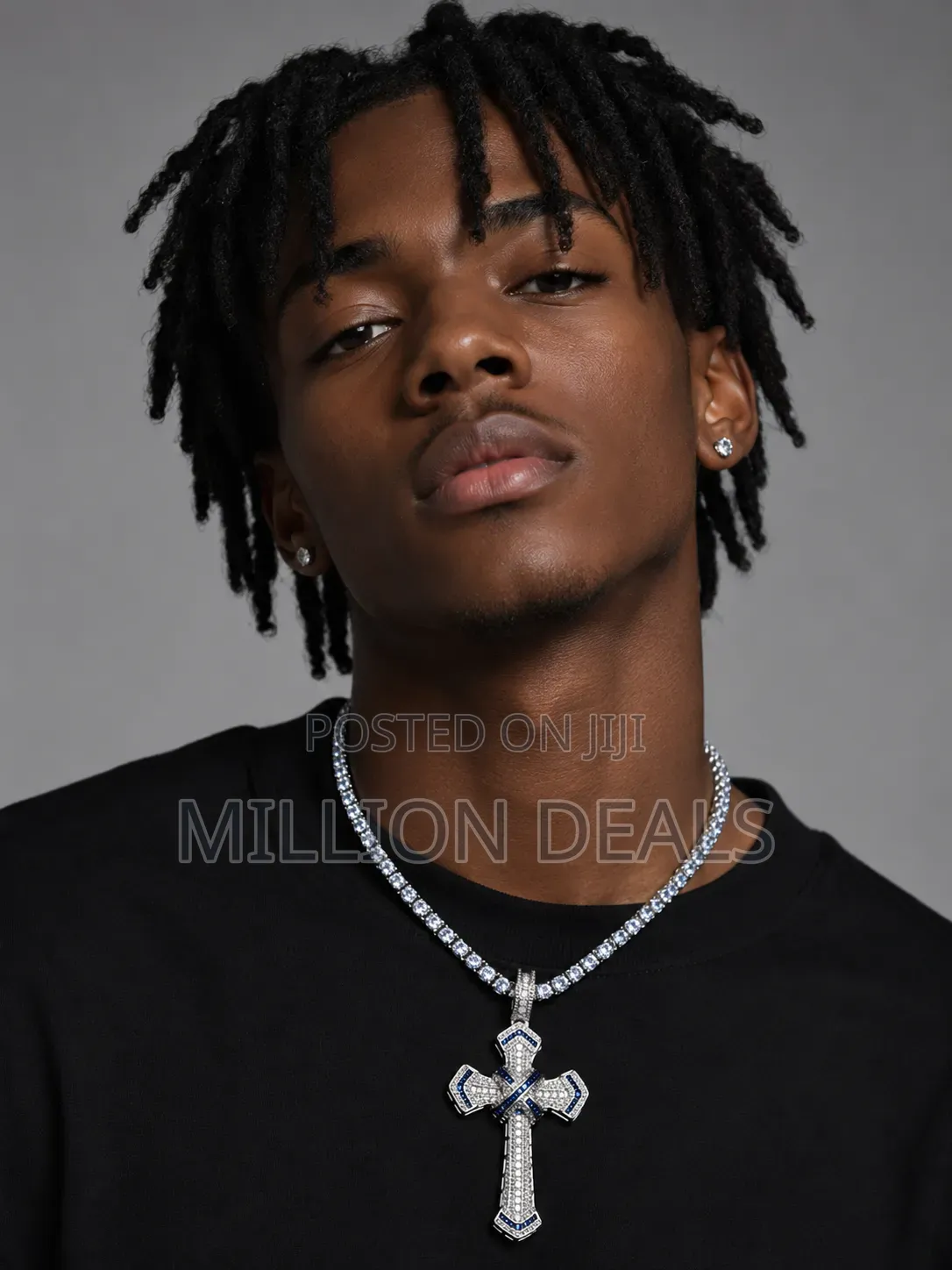 Cut Out Iced Men"S Silver Neckpiece With Pendant