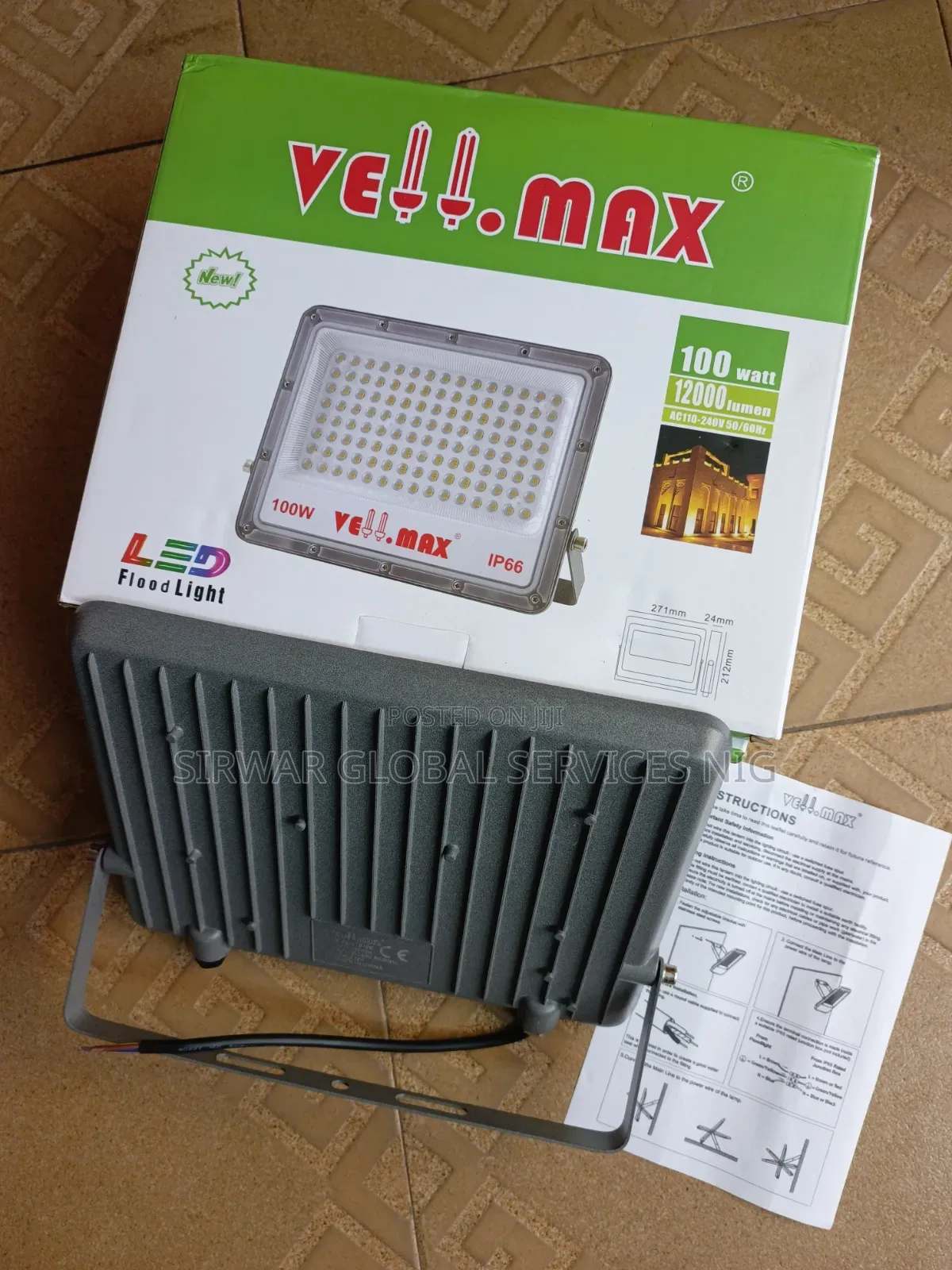 Electric Flood Light, Vellmax 100w Watts Warmwhite 12,000 Lumen