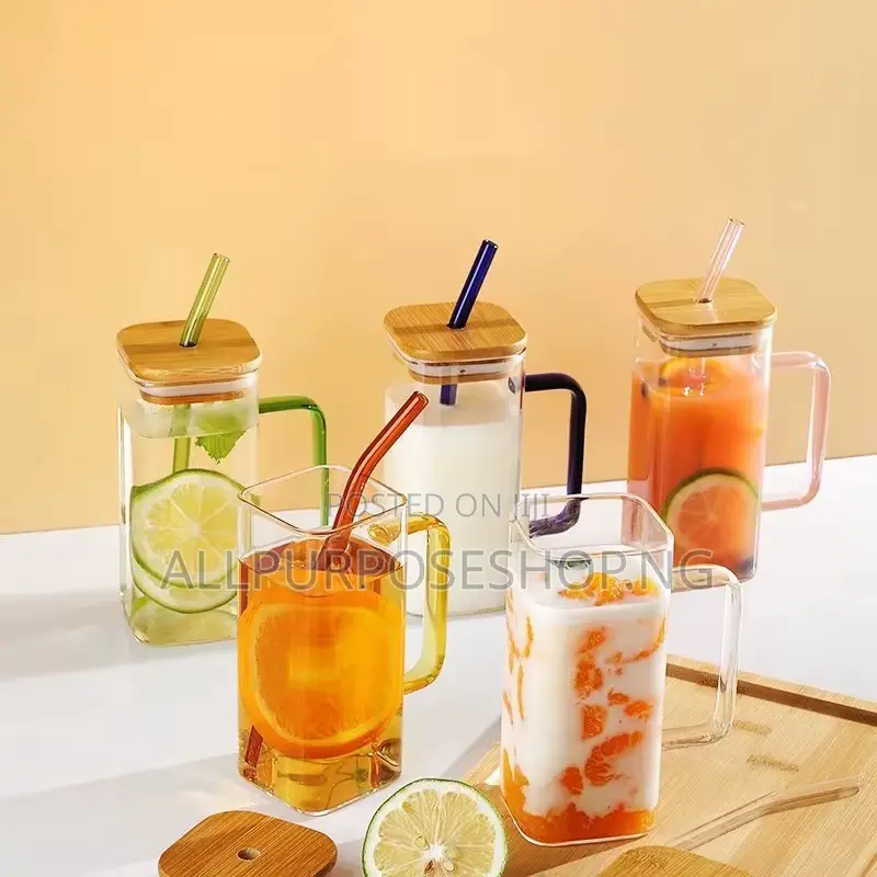 400ml Square Mug With Lid and Straw