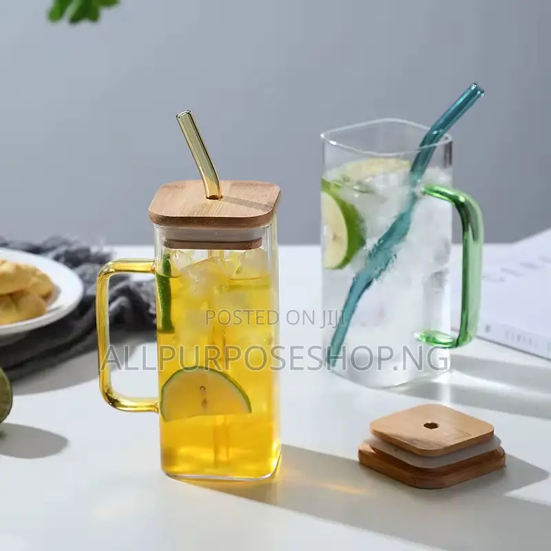400ml Square Mug With Lid and Straw