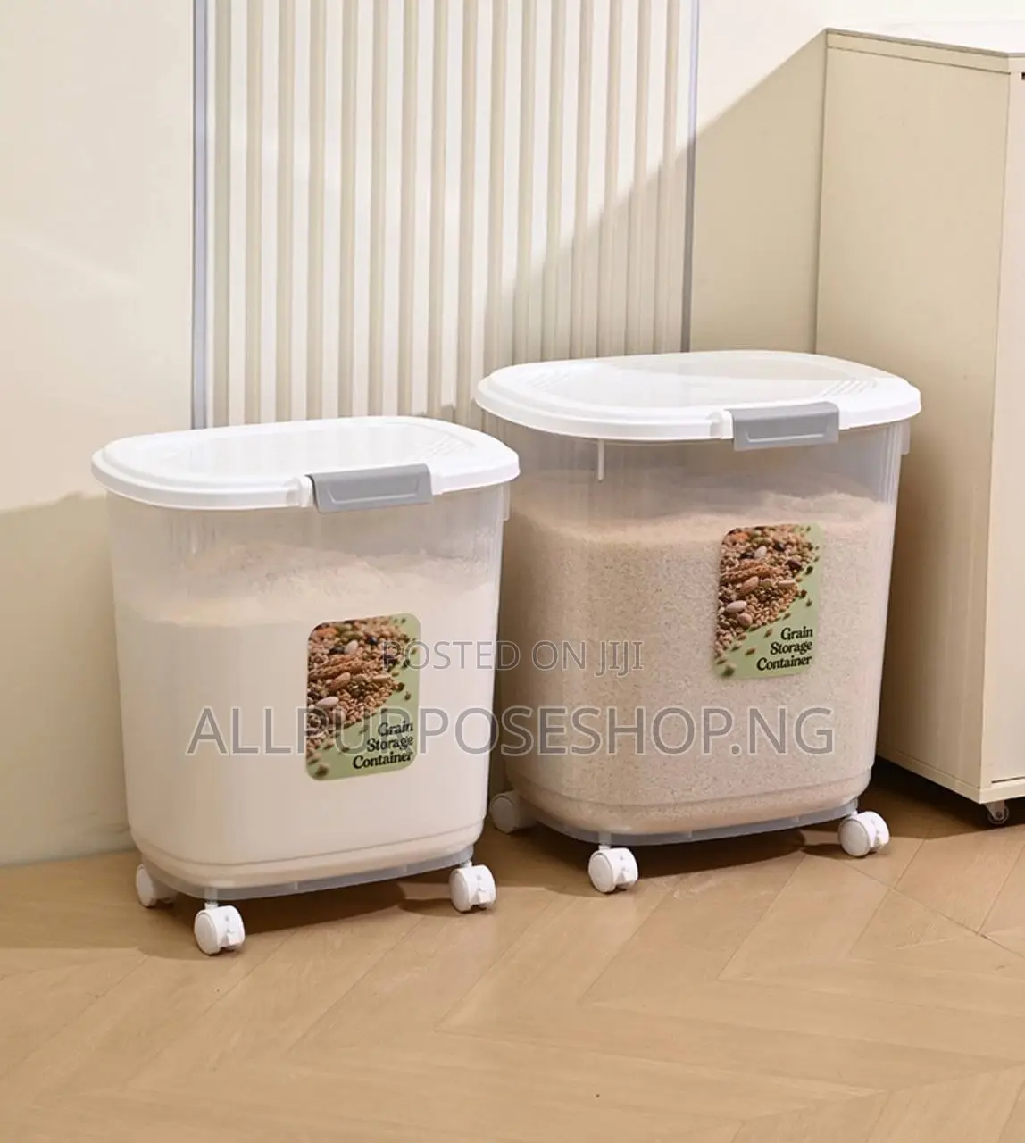 32l Transparent Rice Bucket With Wheel