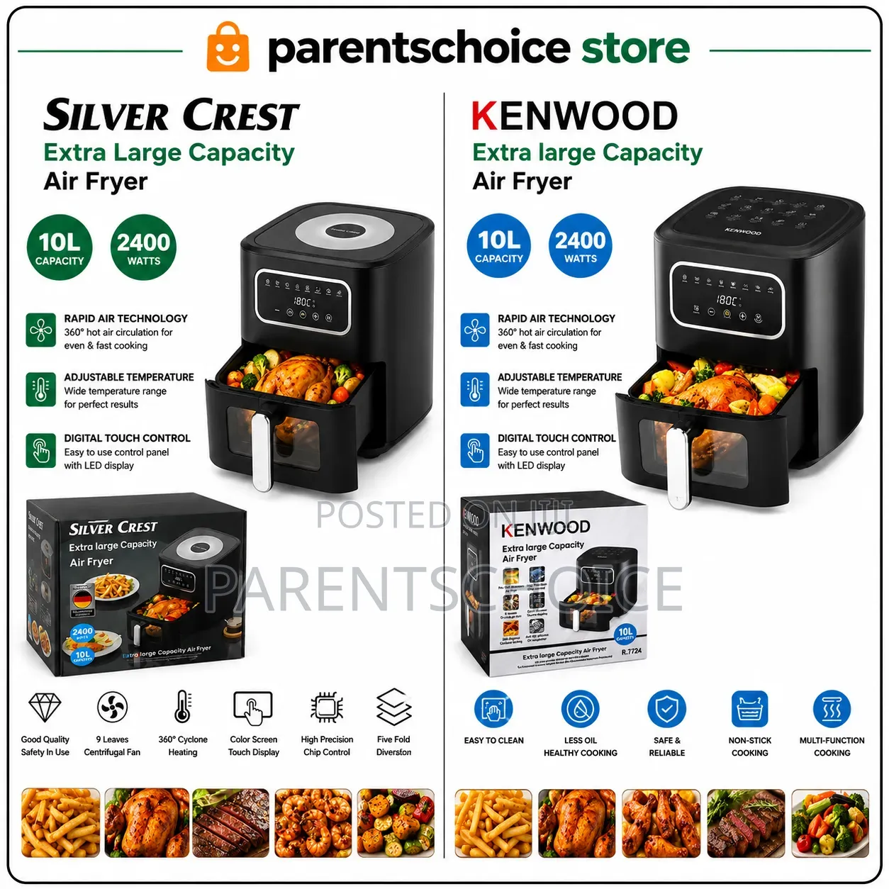 10l / 12l Extra Large Capacity Air Fryer – Silver Crest or Kenwood