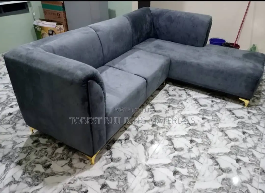 Modern Charcoal Grey L-Shaped Sectional Sofa With Gold Legs