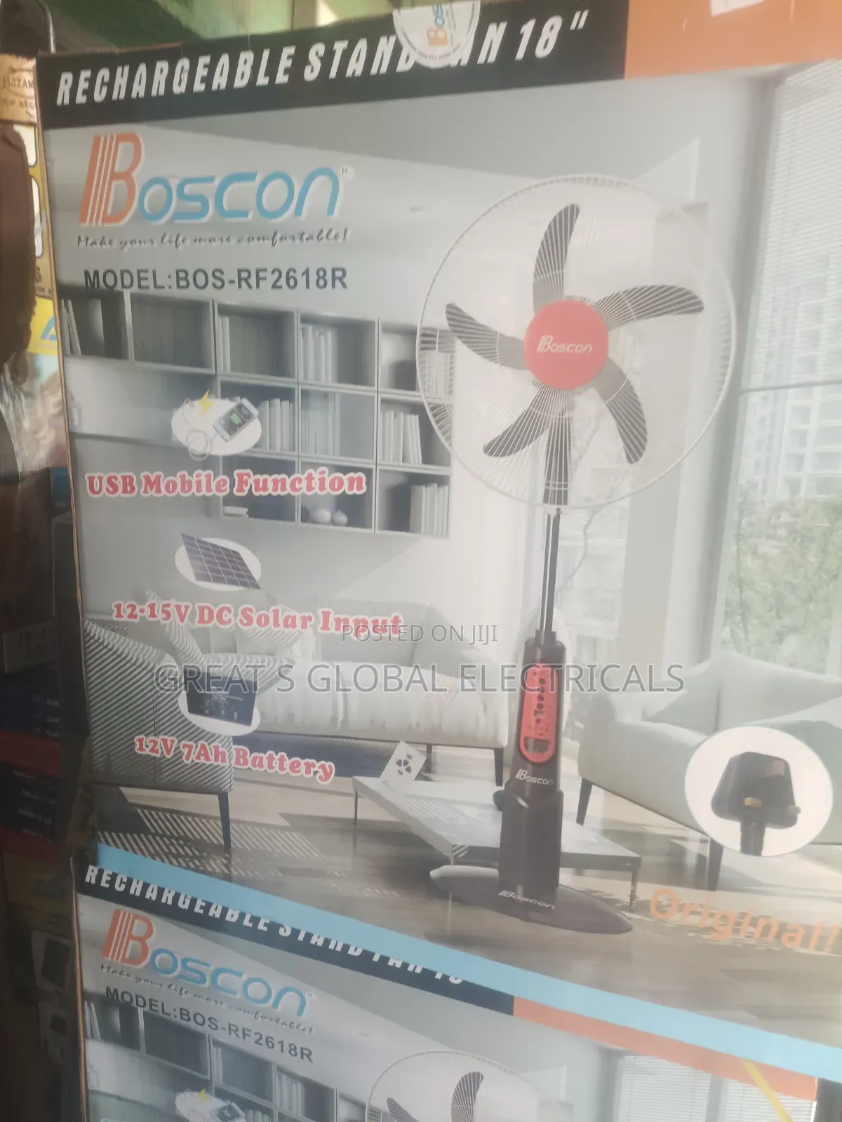Boscon 18" Rechargeable Standing Fan (Model: Bos-Rf2618r)