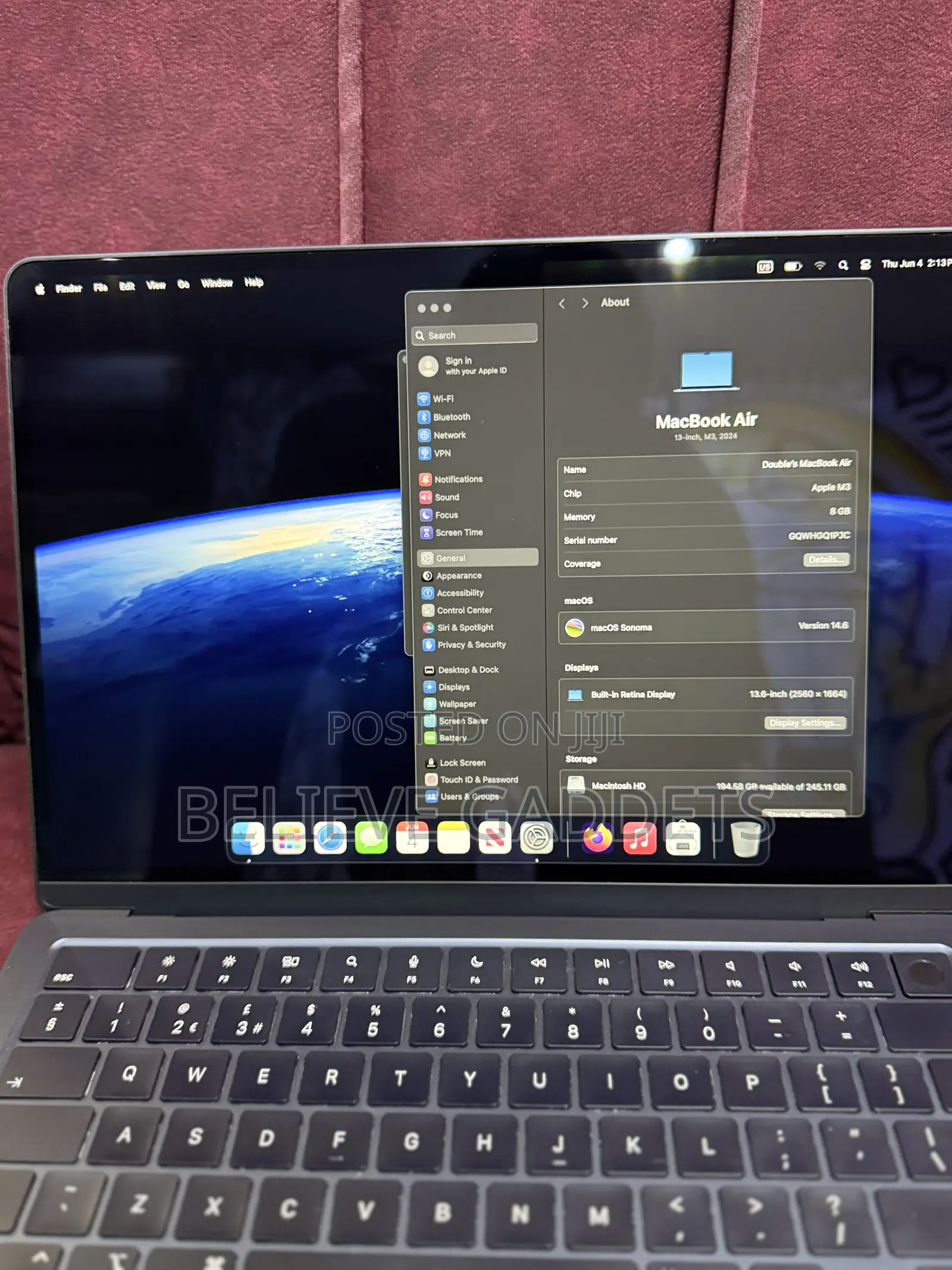 Laptop Apple MacBook Air 2024 M3 8GB Apple M3 SSD 256GB
