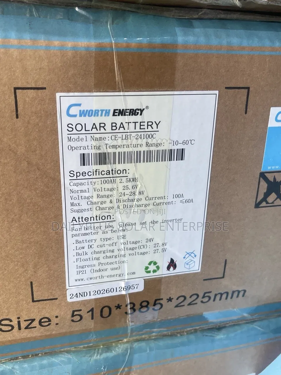Cworth 2.5kwh 25.6v Lithium Solar Battery