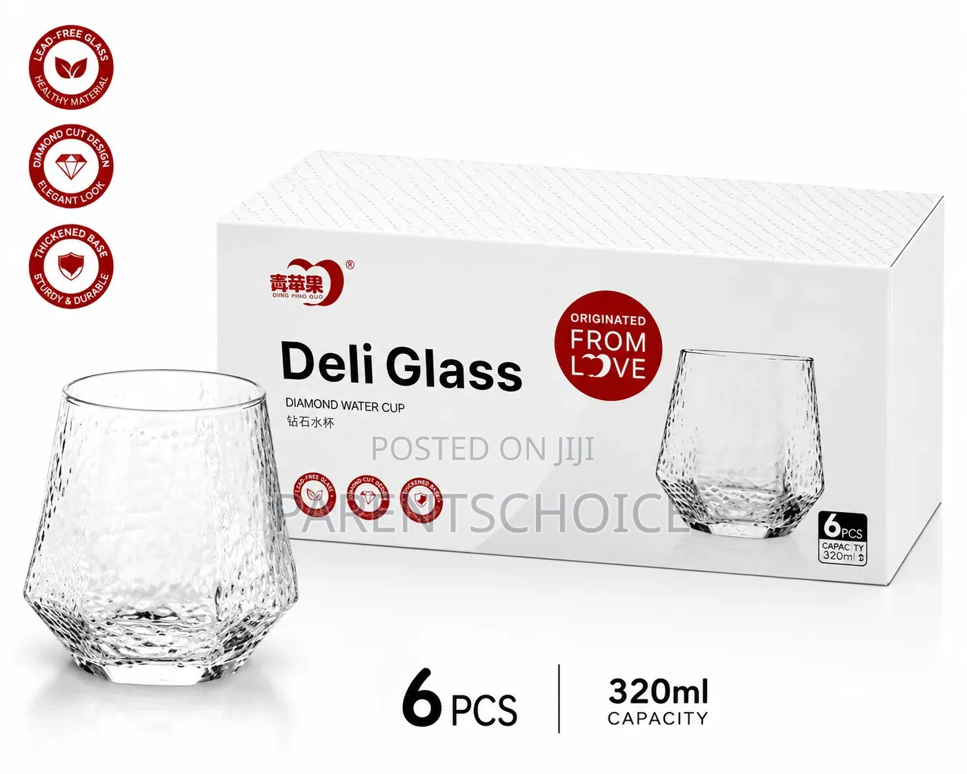 Diamond Shaped Whiskey Glass Cups - 6 PCS