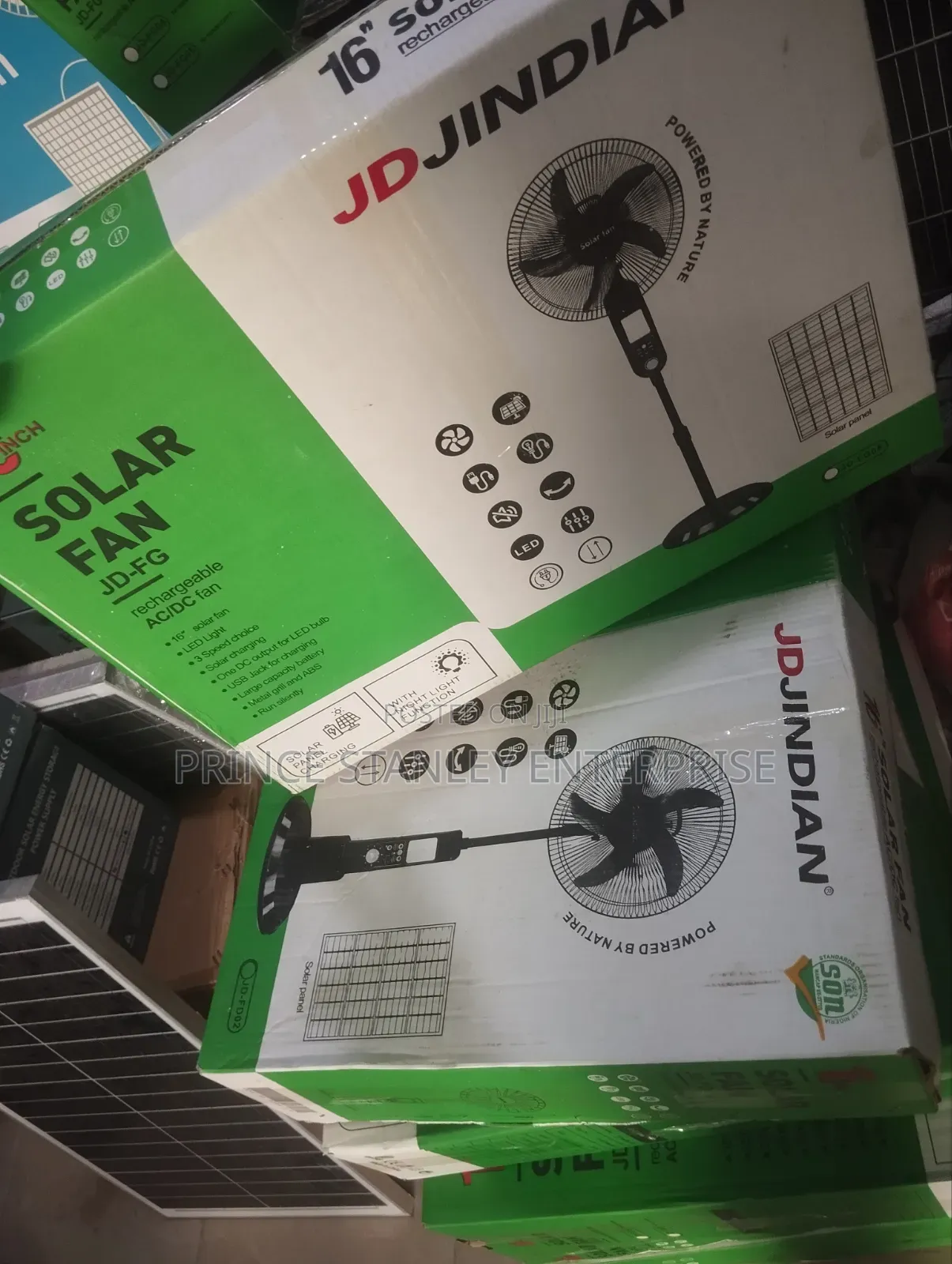 Jd Jindian 16" Solar Rechargeable Ac/Dc Fans, Model Jd-Fg