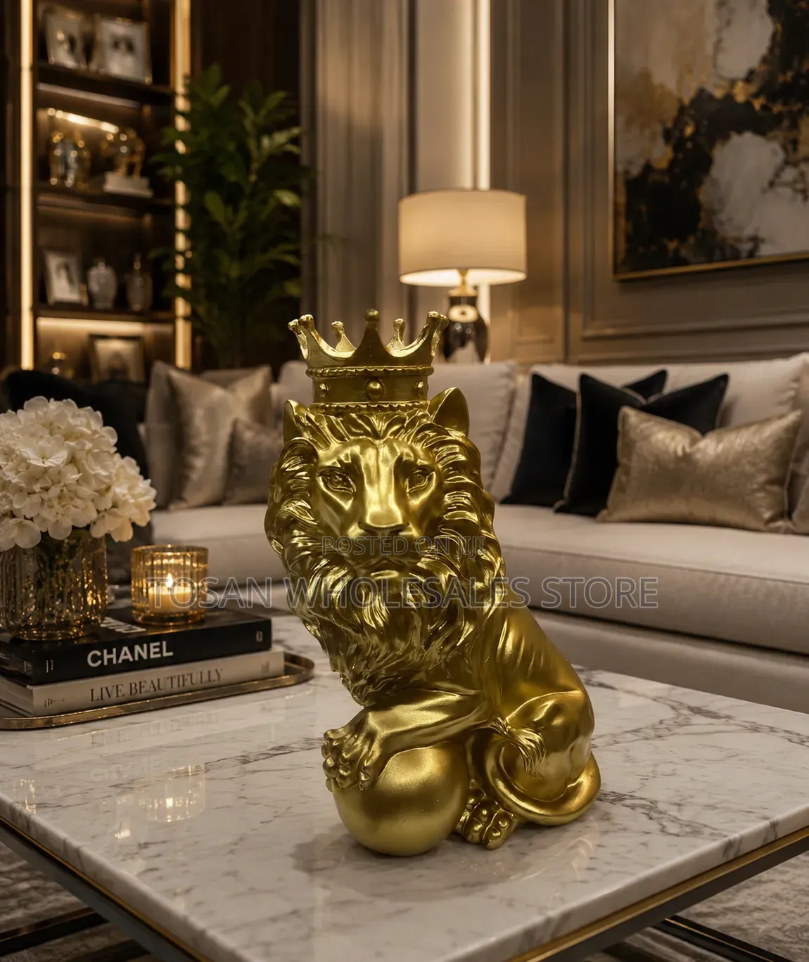 Big Lion Head Statue Animal Figurine
