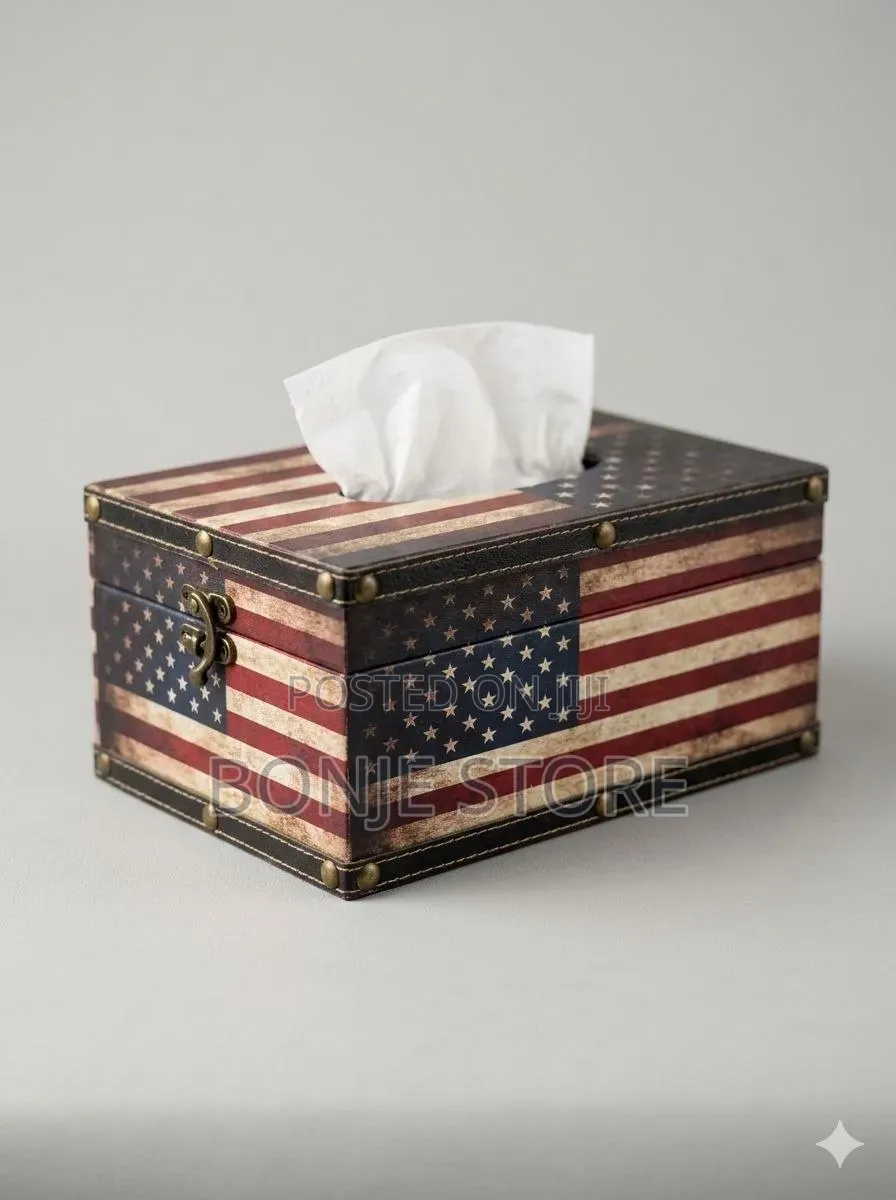 Retro Us Flag Faux Leather Tissue Hoder Box, Tissue Dispenser