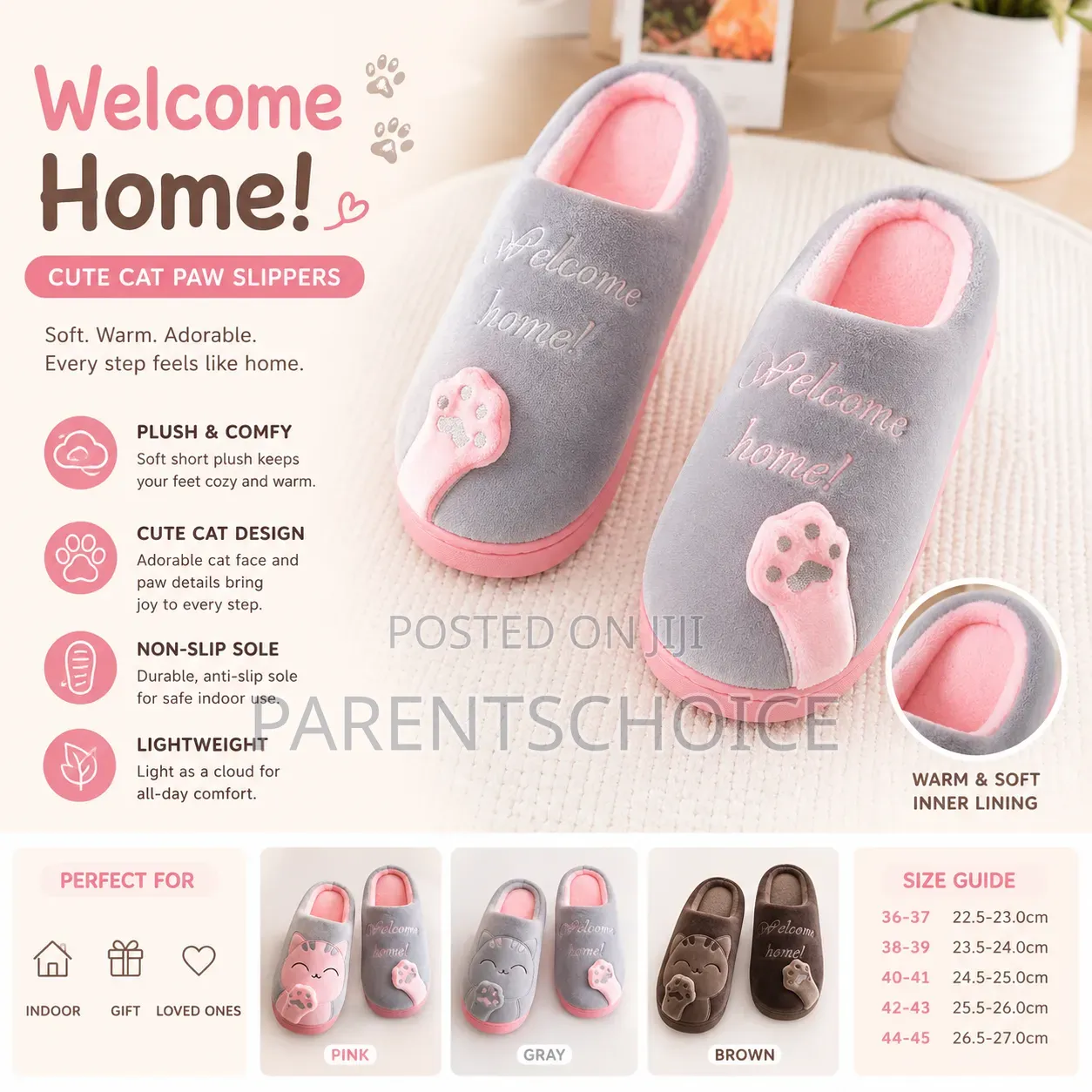 Cute Cat Animal Plush Slip on Winter Warm Bedroom Shoes Non Slipper