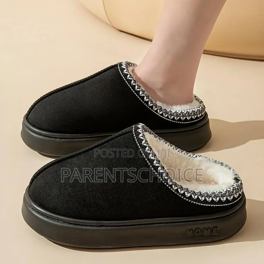 Women's Slippers Fluffy Winter House Shoes Black