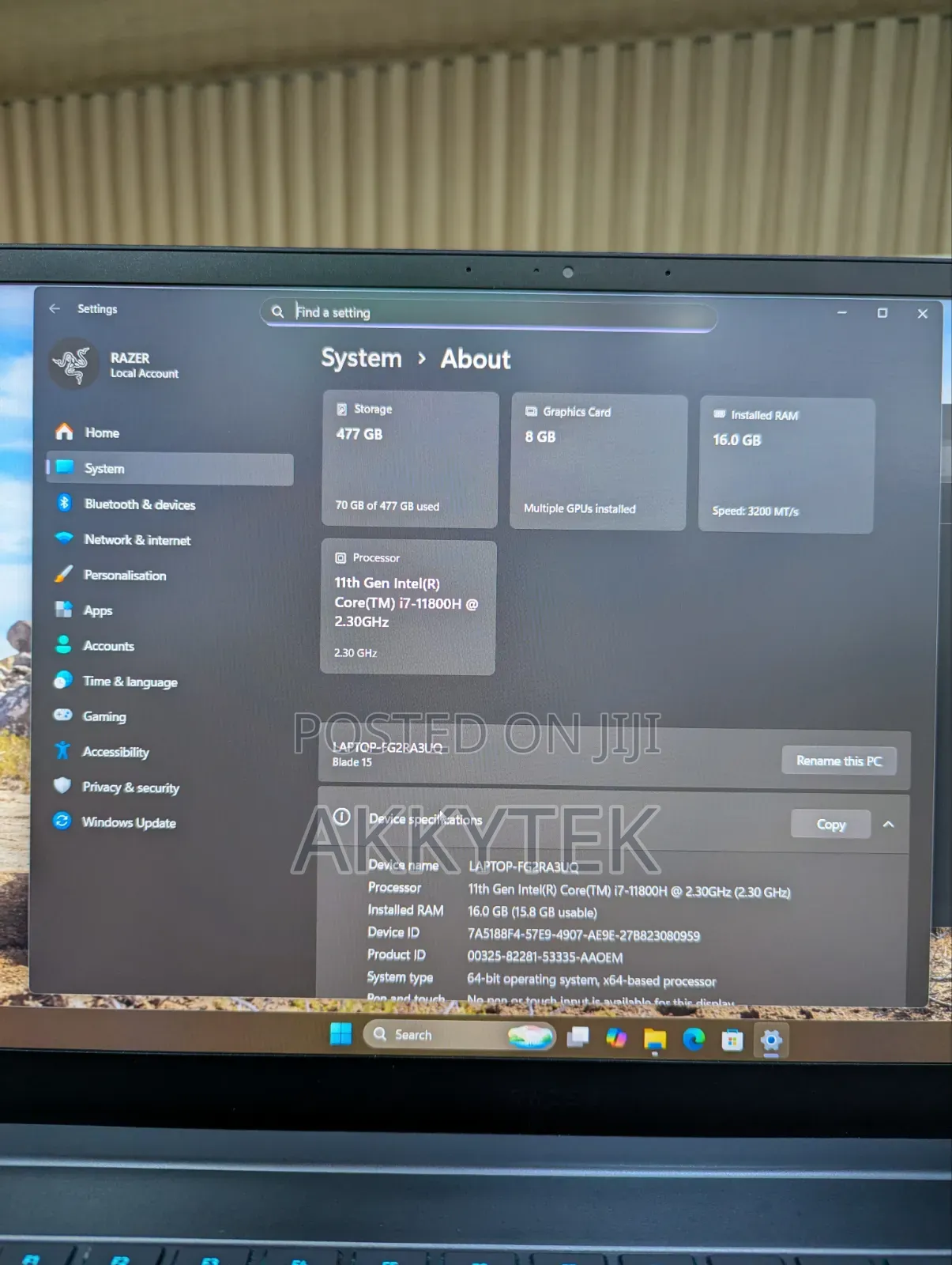Laptop Razer Blade 16GB Intel Core i7 SSD 512GB