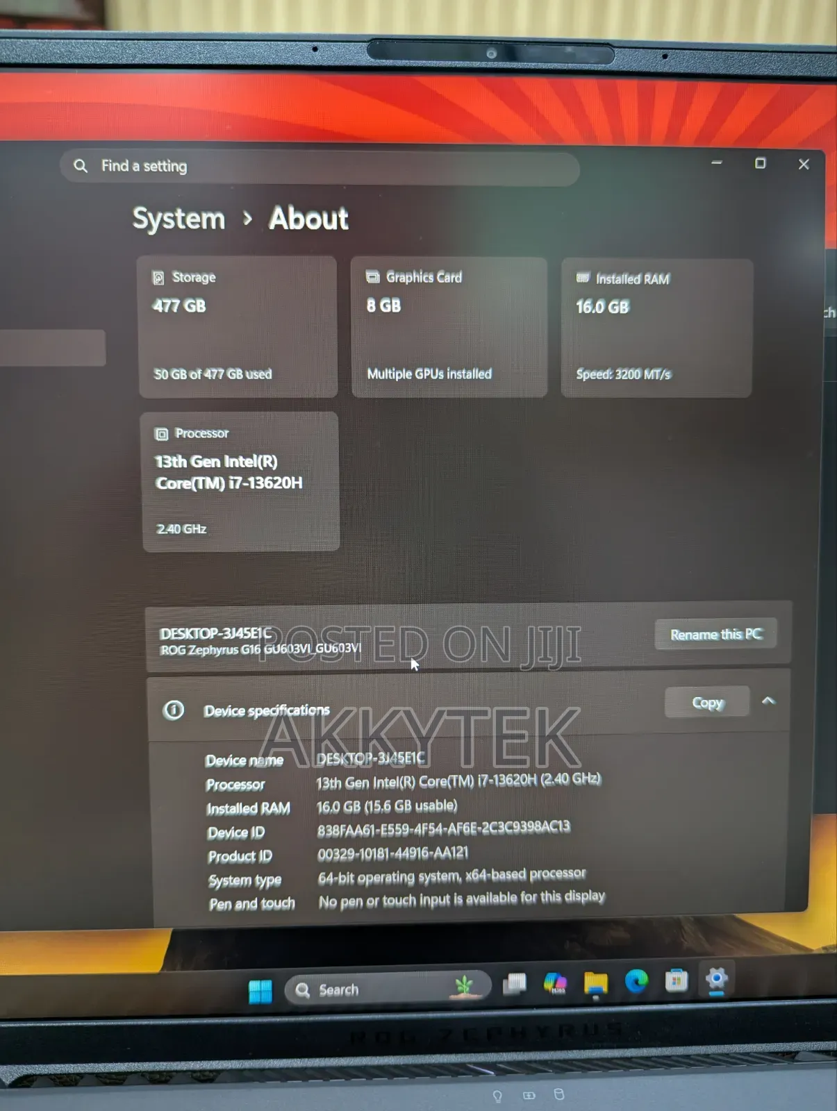 Laptop Asus ROG Zephyrus G16 16GB Intel Core i7 SSD 512GB