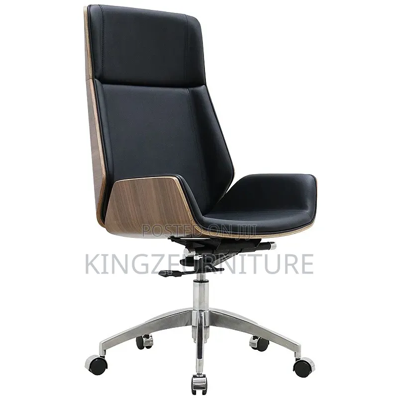 High-Back Walnut Wood Executive Swivel Chair