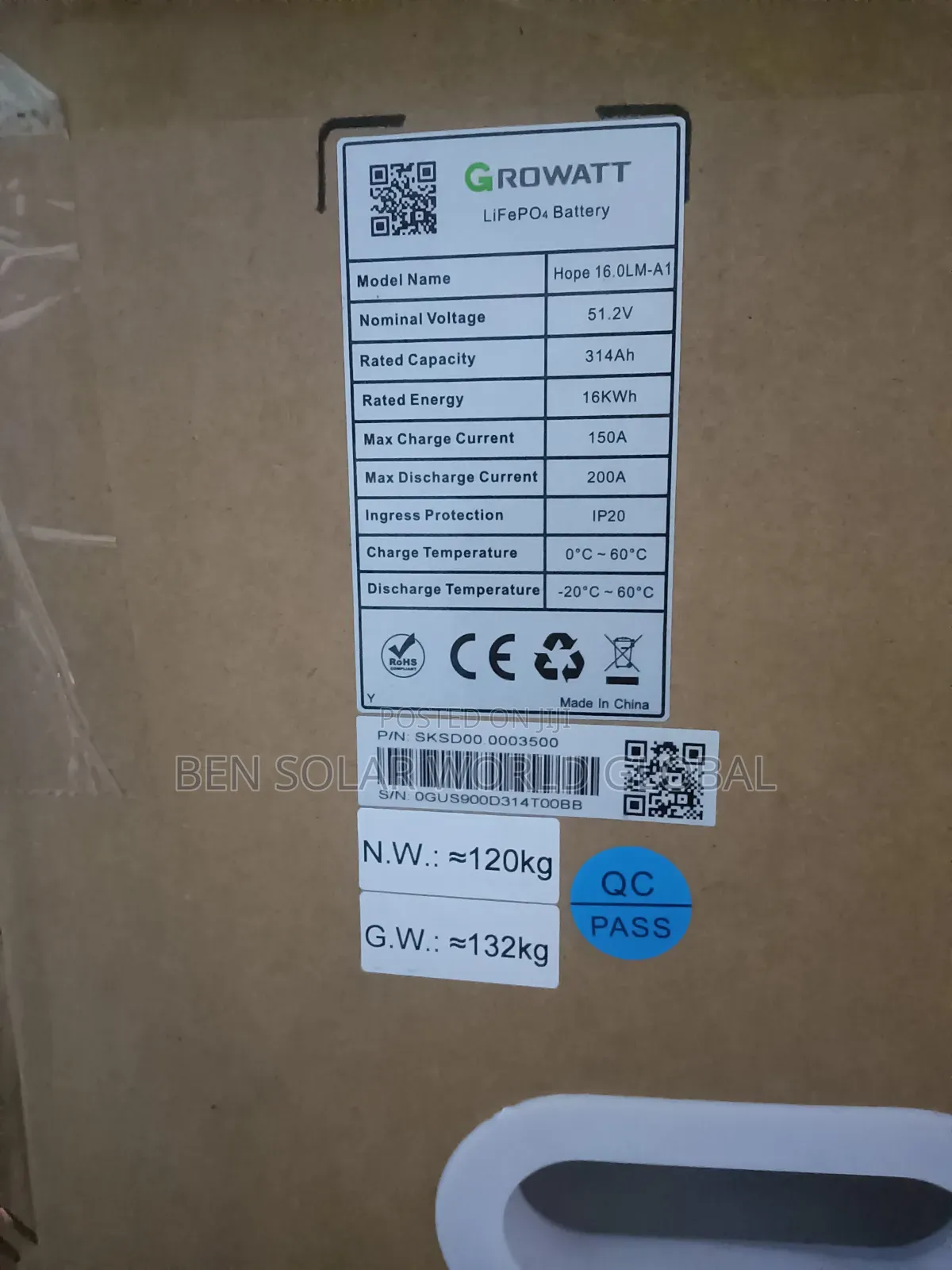 16kwh Growatt Solar Lithium Battery 51.2v