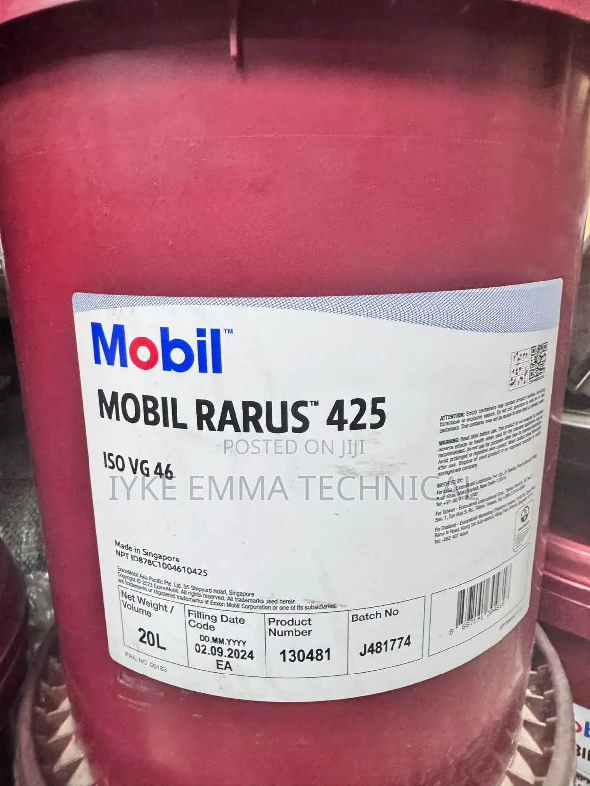 Mobil Rarus 425 Iso Vg 46 Ashless Compressor Oil (20ltr/Pail)