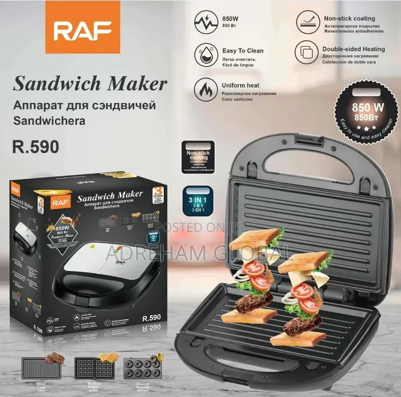Raf 3 in 1 , Waffle, Doughnuts and Grill Sandwich Maker