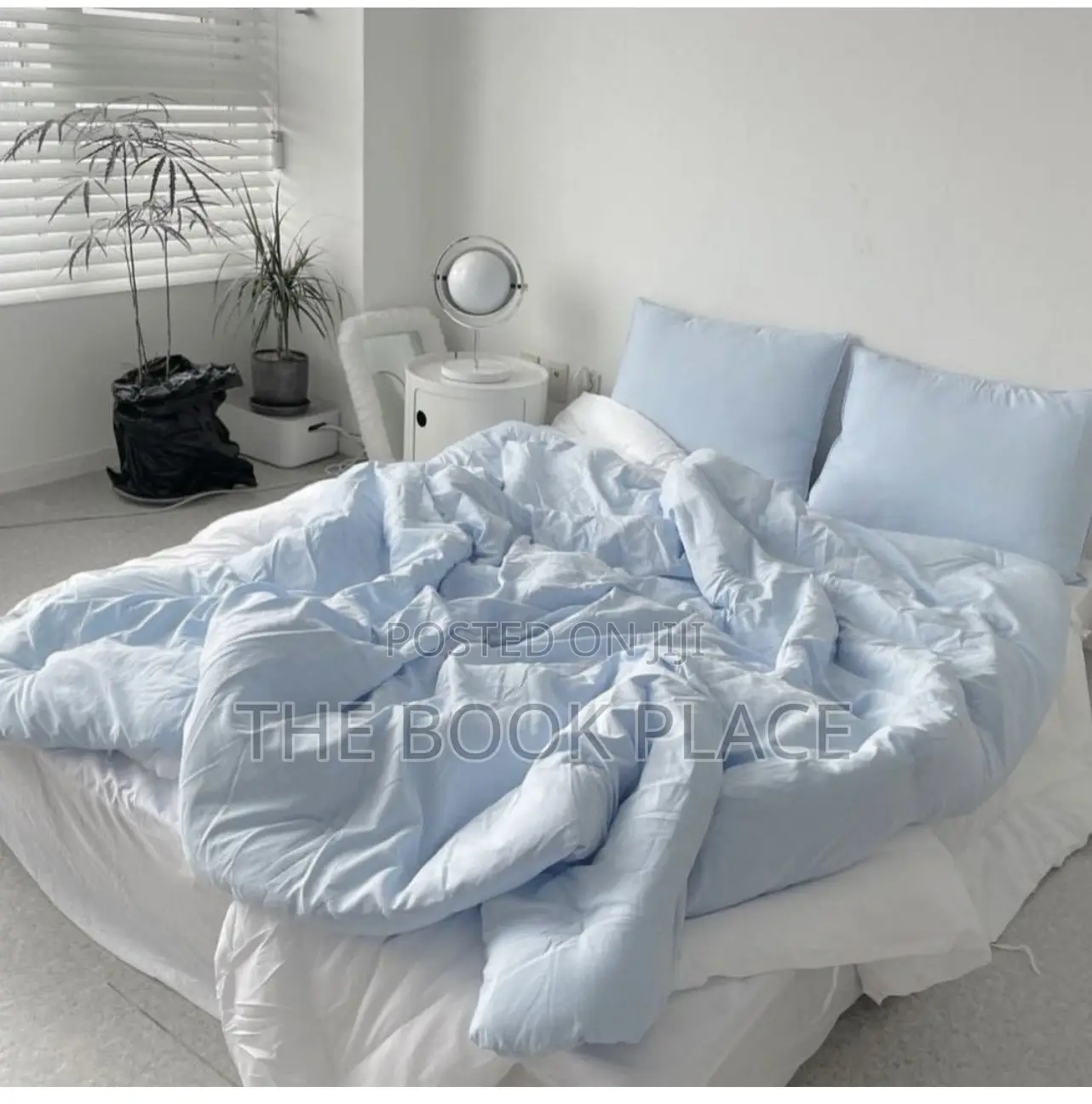 Sky Blue and White Hundred Percent Cotton Bedsheets With Duvet