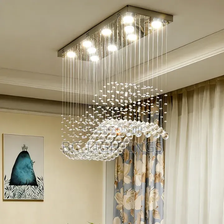 Rectangle Crystal Chandelier Living Room Bedroom Kitchen Wave Shape