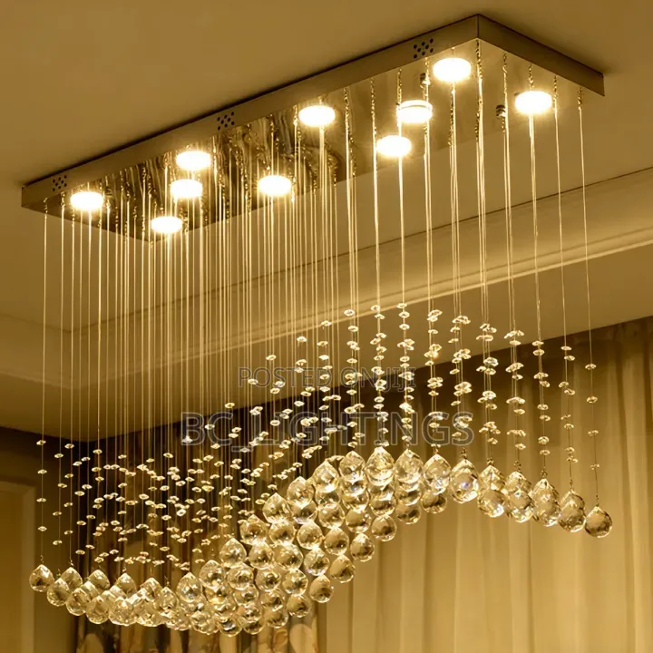 Rectangle Crystal Chandelier Living Room Bedroom Kitchen Wave Shape