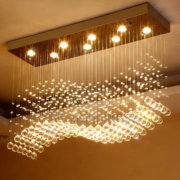 Rectangle Crystal Chandelier Living Room Bedroom Kitchen Wave Shape