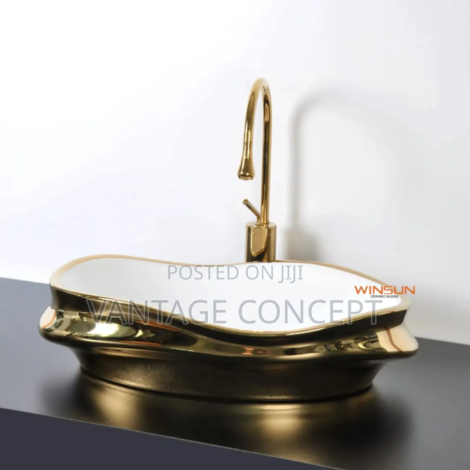 Model Counter Tap Basin Gold and White Colour