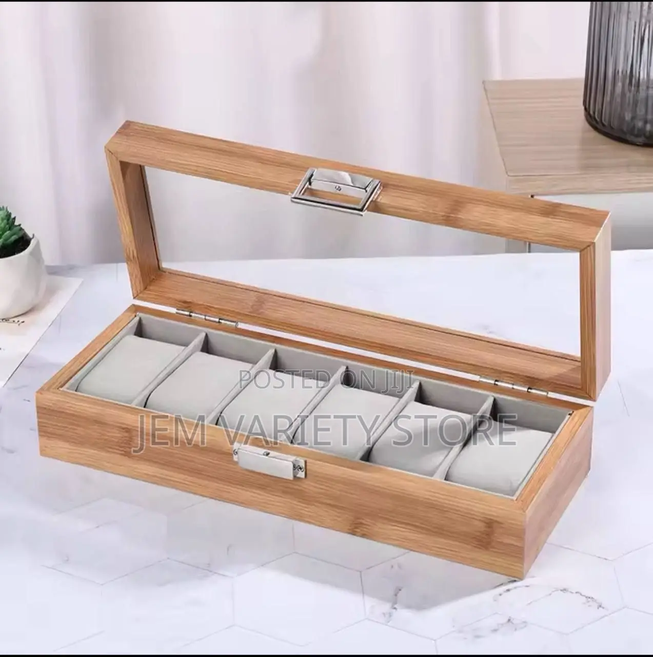 6 Slots Watch Storage Box Wooden Dustproof Watch Tray