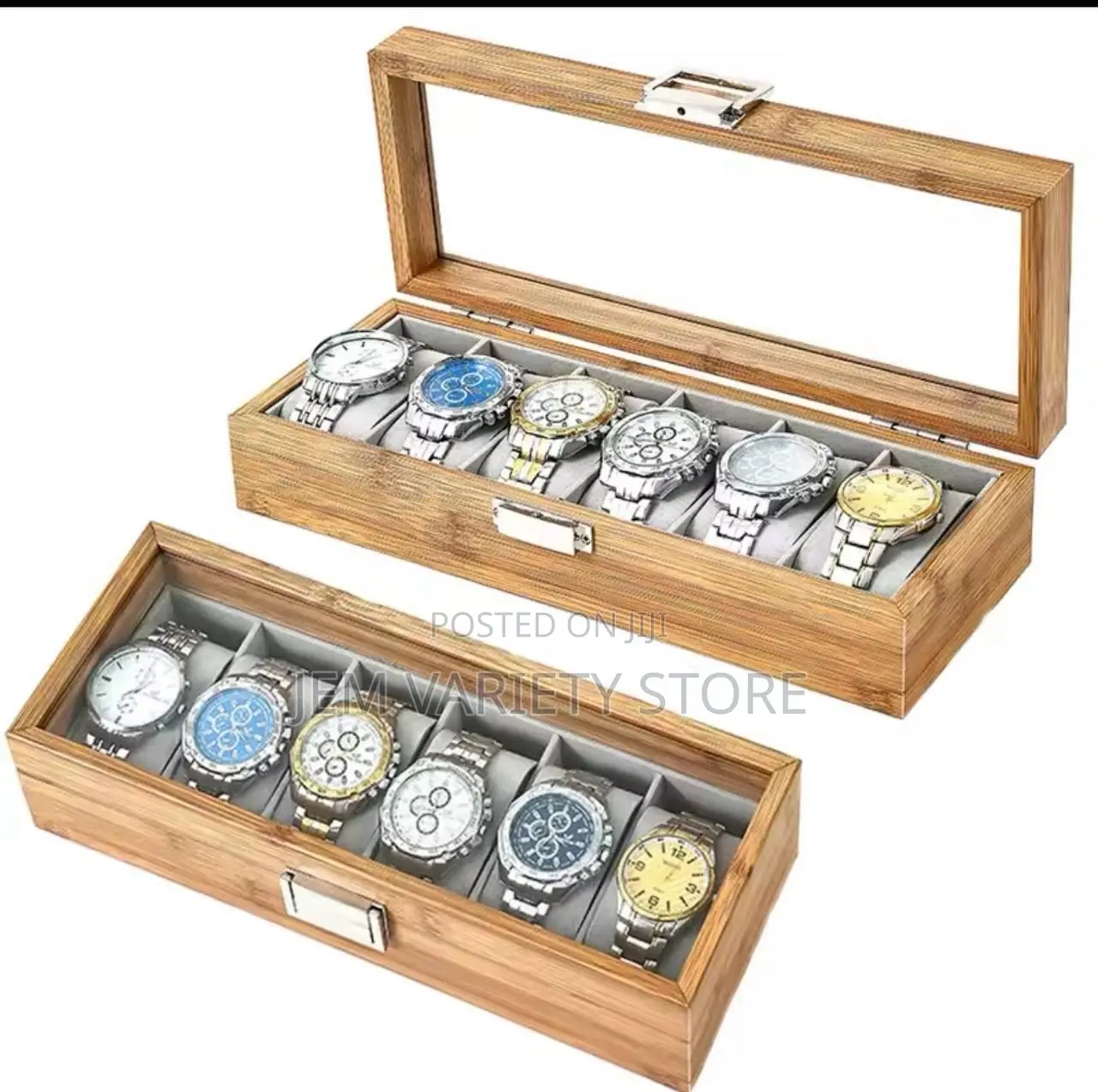 6 Slots Watch Storage Box Wooden Dustproof Watch Tray