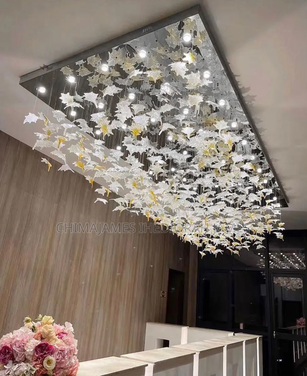 Modern Designer Diy Free Style Chandelier Stairs Maple Leaves Glass