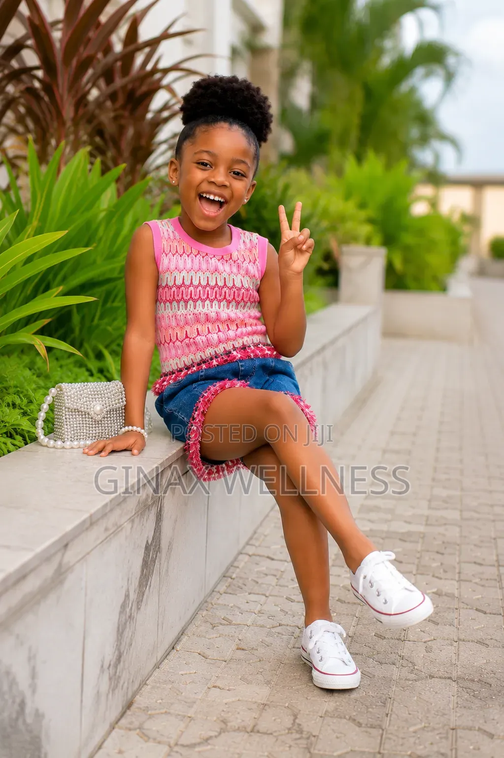 Pink Textured Sleeveless Top With Jeans Shorts Set for Girls