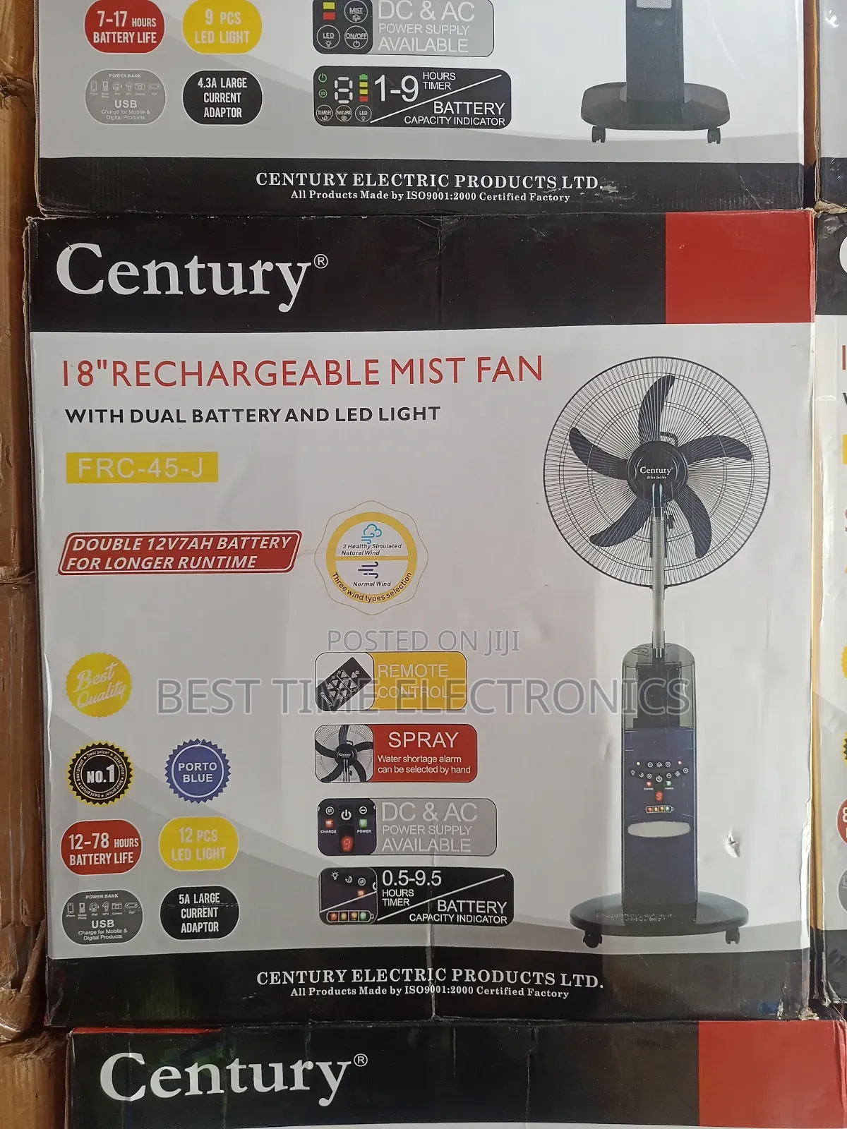 Century 18" Dual Battery Rechargeable Mist Fan