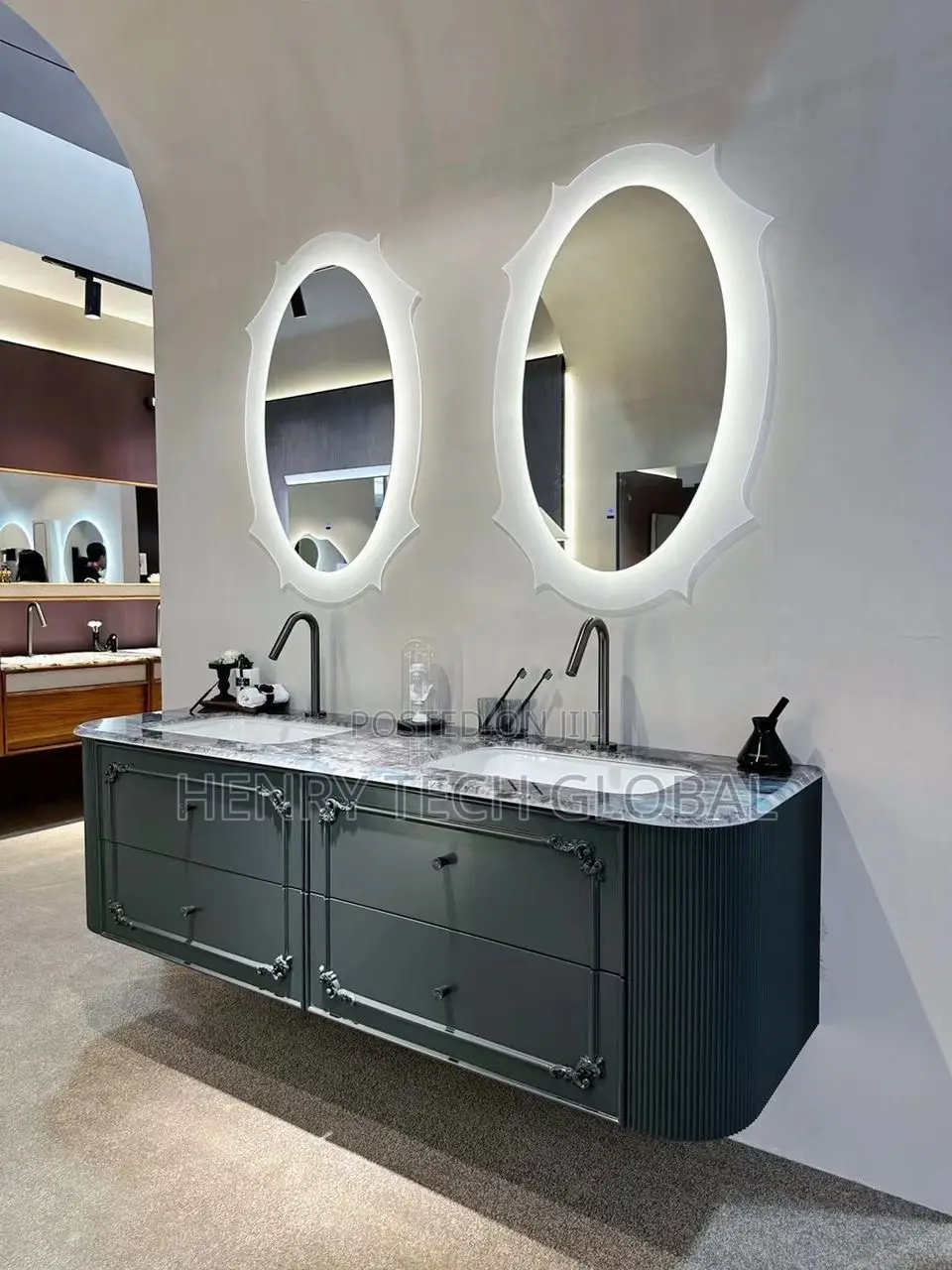 Double Bow Cabinet Basin With Double Mirrors