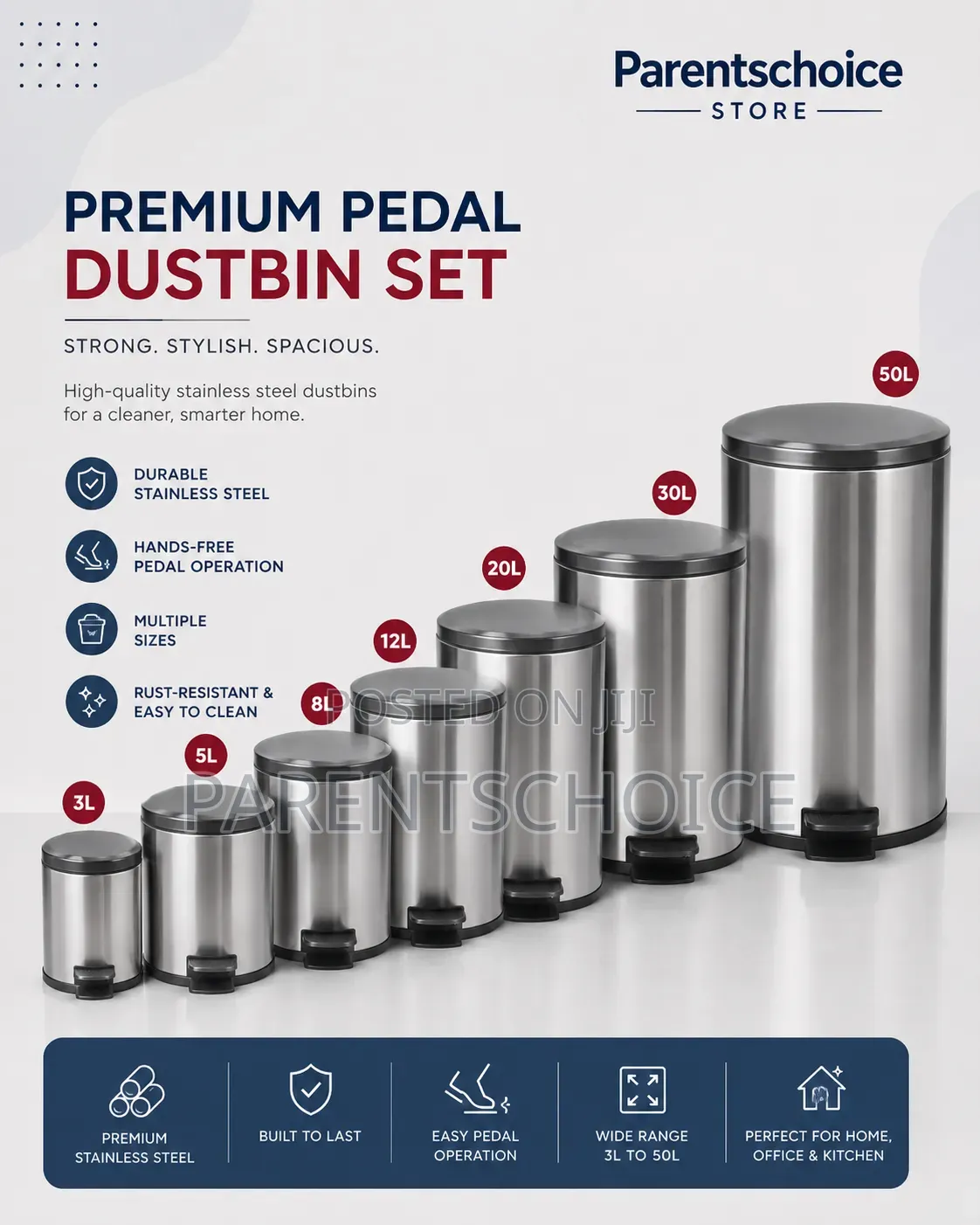 Stainless Steel Dustbin- 3l, 5l, 8l,12l, 20l, 30l, and 50l