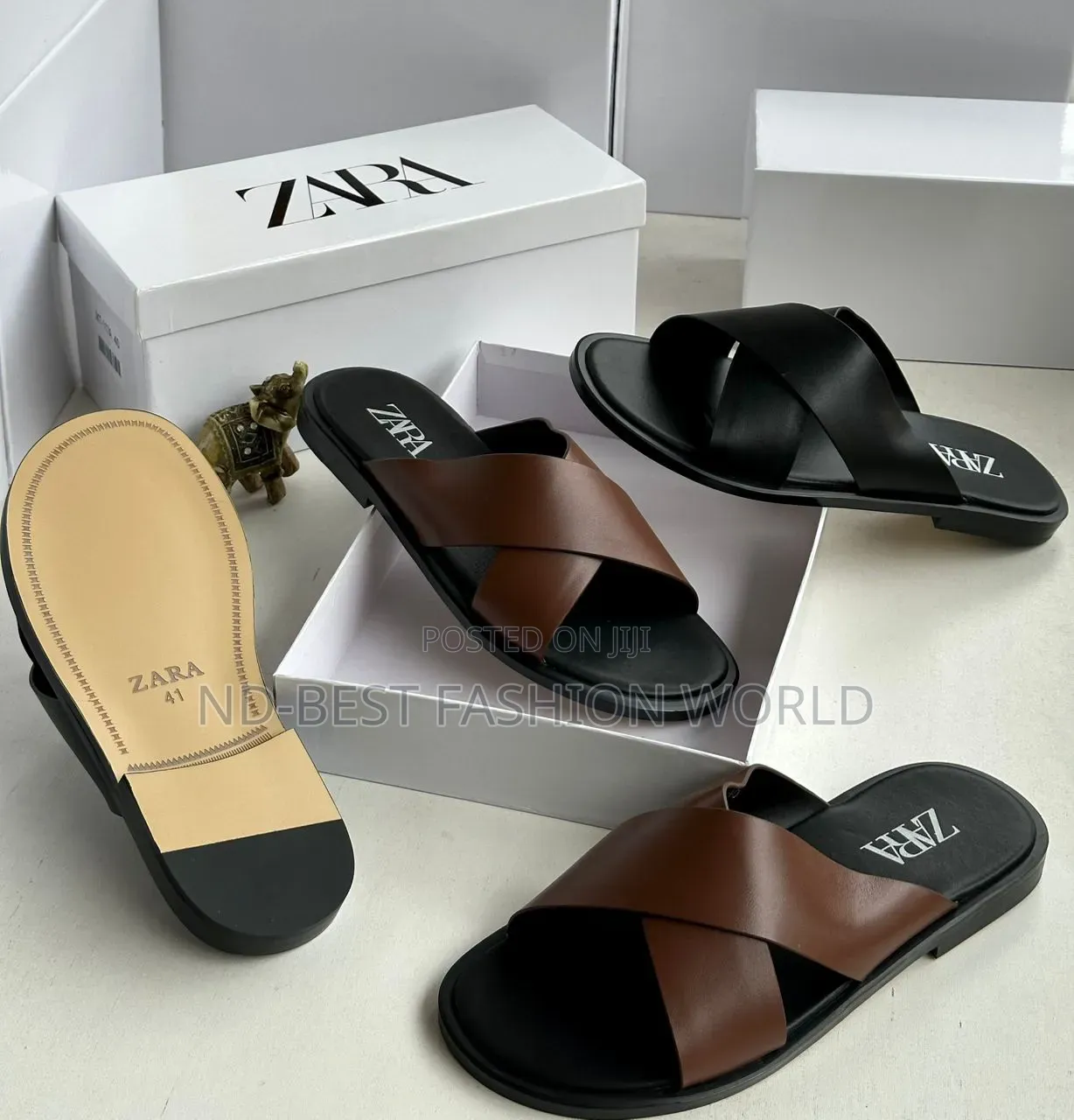 Zara Brown Leather Slippers