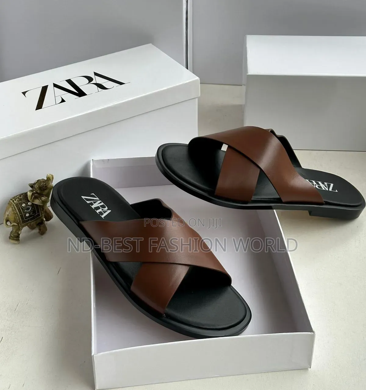 Zara Brown Leather Slippers