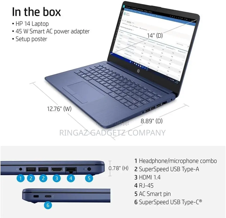 New Laptop HP 14S 4GB Intel Celeron SSD 128GB