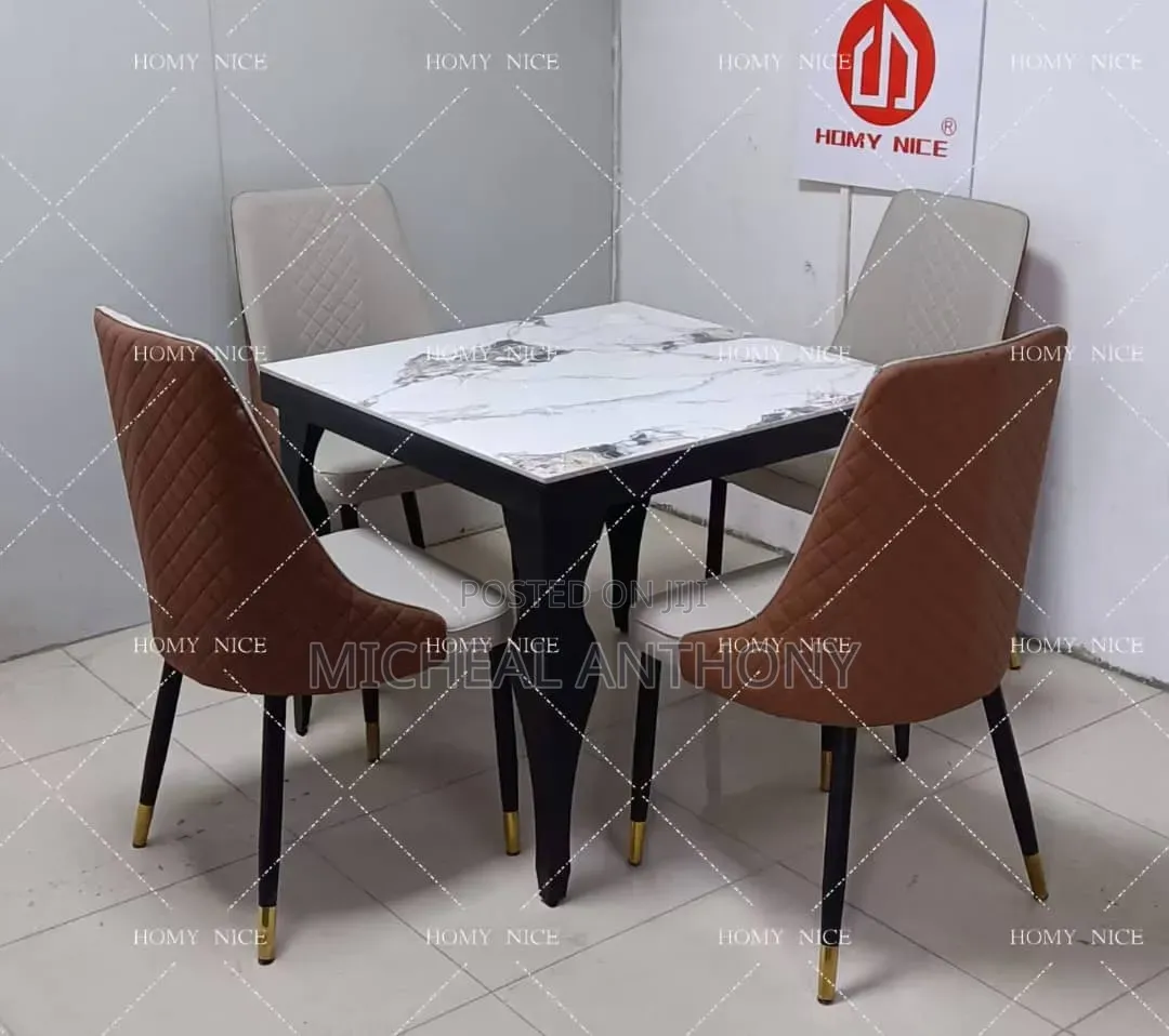 New Design Dining by Four Marble Top With High Quality Leather Chair