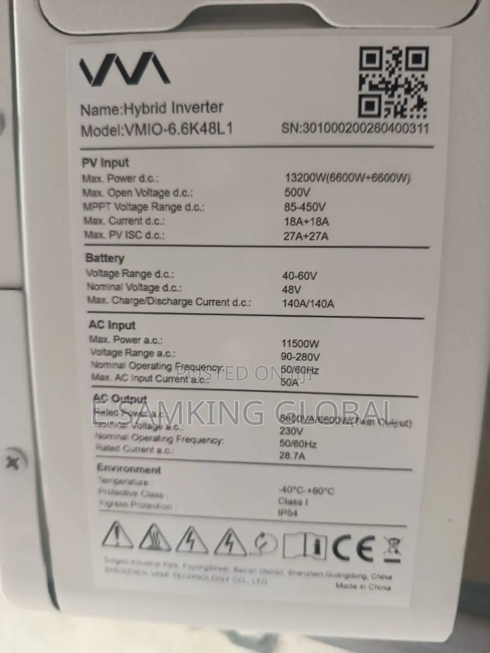6.6kva Ip54 Vami Lithium Battery