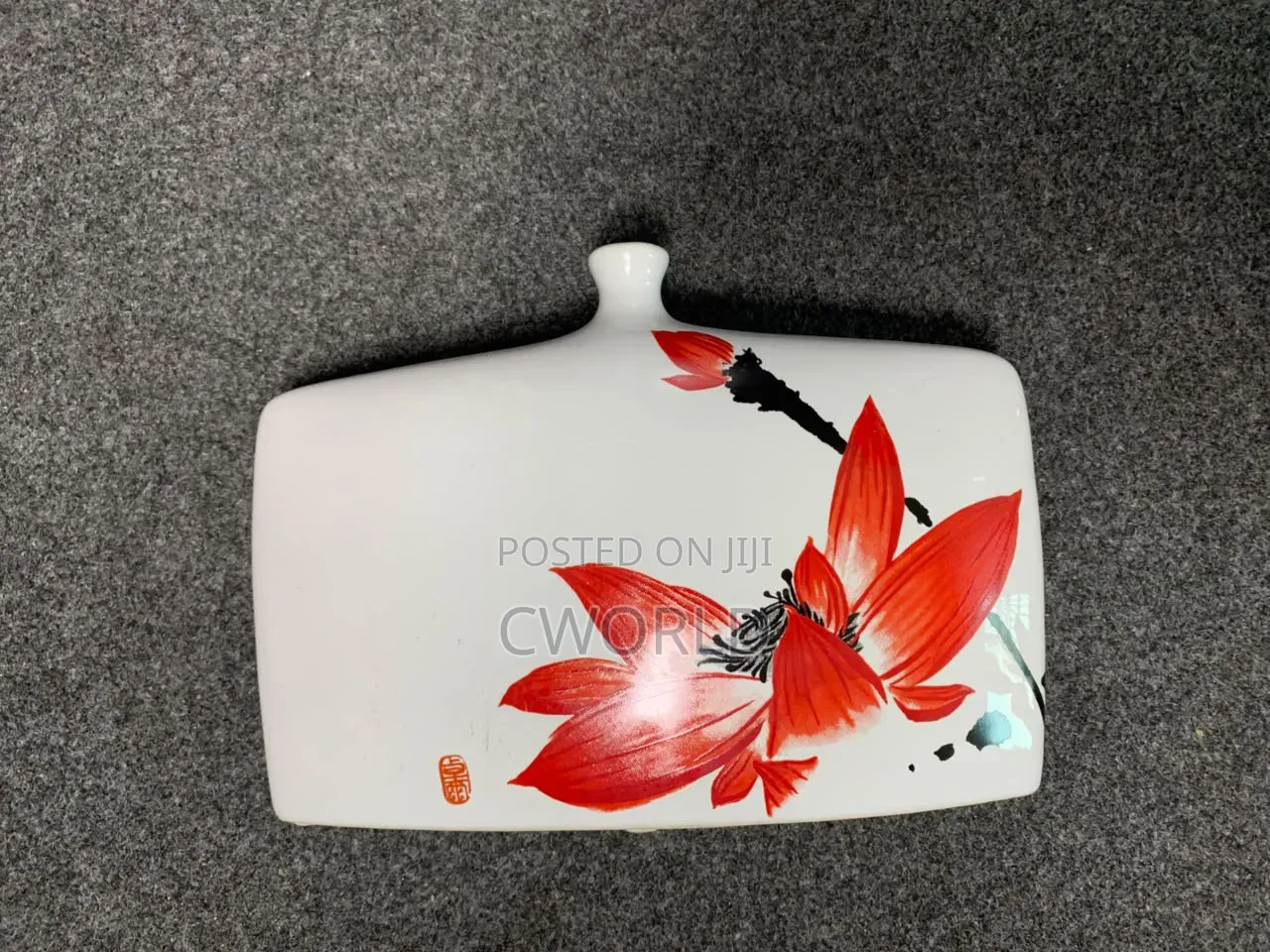 Square Ceramic Vase – Red Lotus