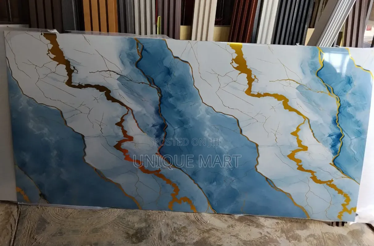 4ft by 8ft Uv Marble PVC Sheet With a Glossy Finish and Gold Veining